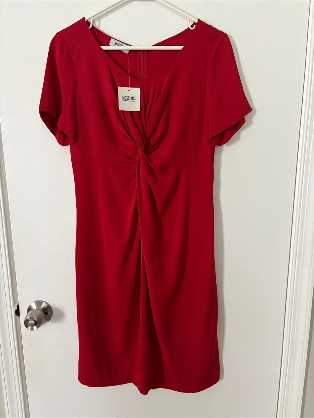 Moschino Red Knot-Front Midi Dress